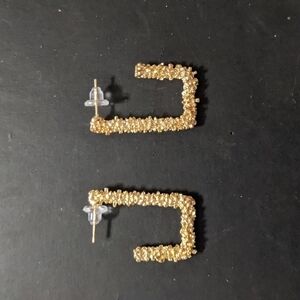 Gold Tone Textured Rectangular Hoop Statement Earrings